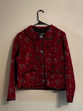 Vintage Tsunami Fleece Jacket Red Paisley Print Western Boho Made in Canada